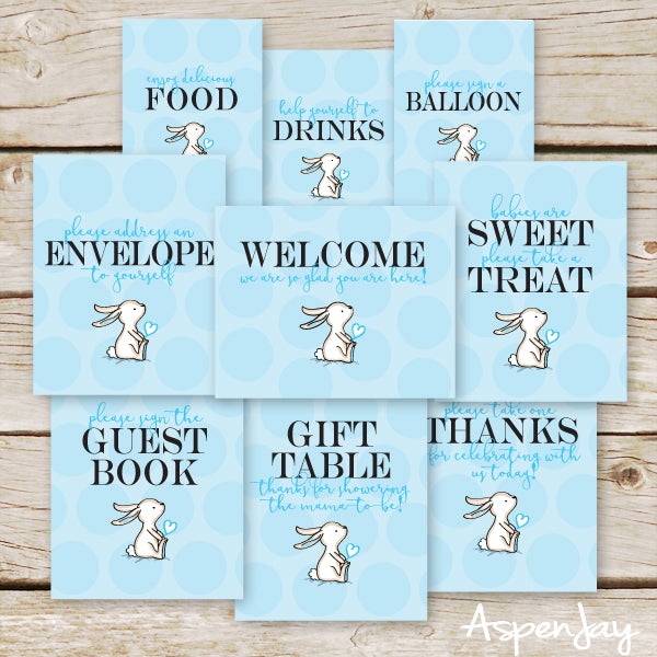 Blue Bunny Baby Shower Signs