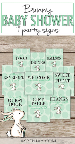 Green Bunny Baby Shower Signs