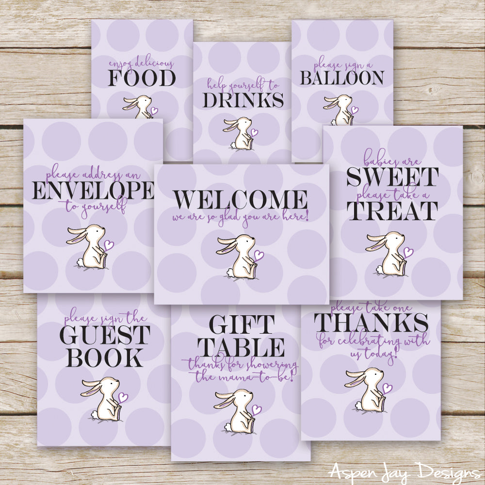 Purple Bunny Baby Shower Signs – AspenJay