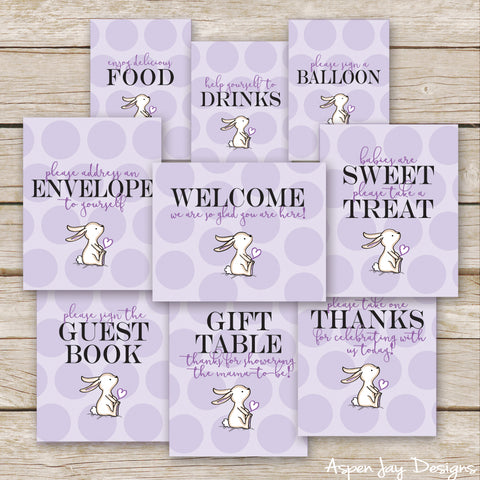 Purple Bunny Baby Shower Signs