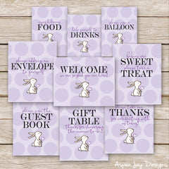Purple Bunny Baby Shower Signs