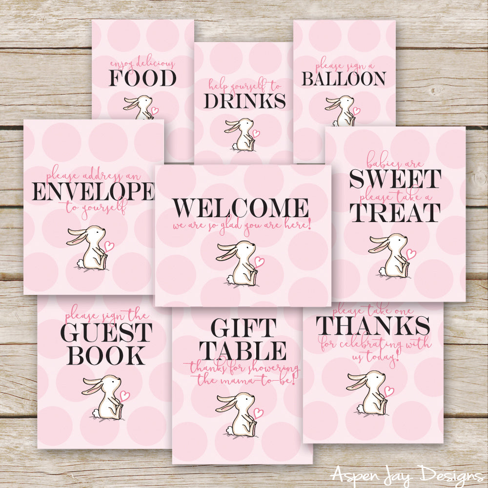 Pink Bunny Baby Shower Signs