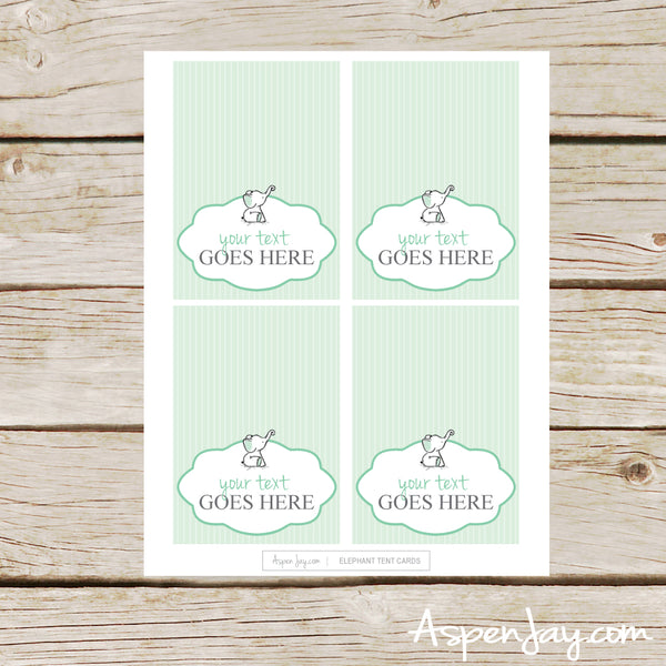 Editable Green Elephant Party Labels