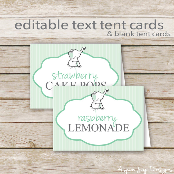 Editable Green Elephant Party Labels