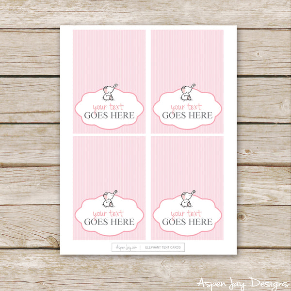Editable Pink Elephant Party Labels