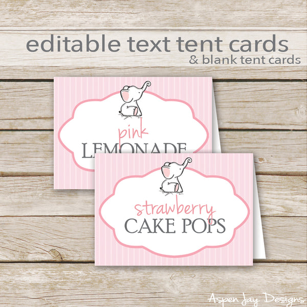 Editable Pink Elephant Party Labels