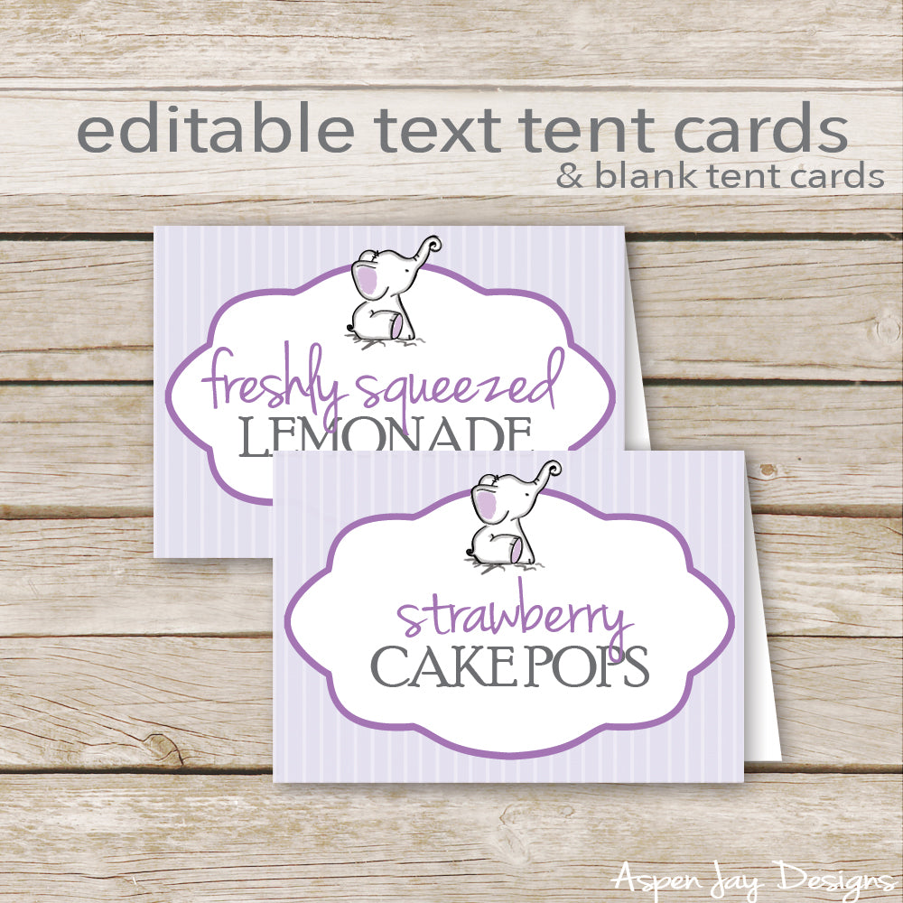Editable Purple Elephant Party Labels