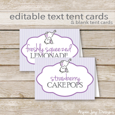 Editable Purple Elephant Party Labels