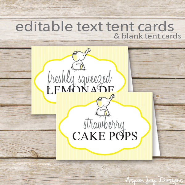 Editable Yellow Elephant Party Labels