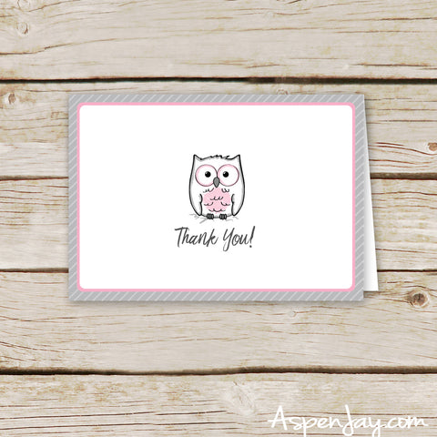 Pink Owl Thank You Cards