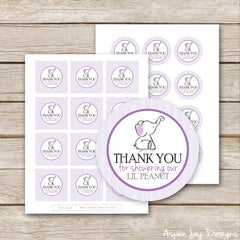 Purple Elephant Shower Favor Tags