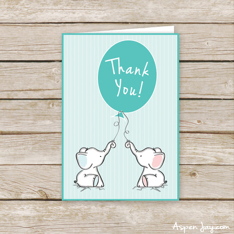 Twin Pink & Blue Elephant Thank You Cards