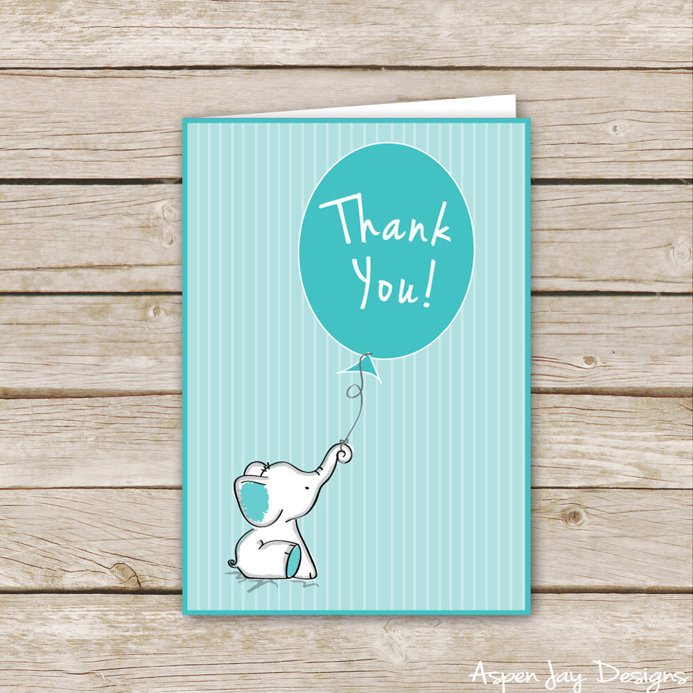 Turquoise Elephant Thank You Cards
