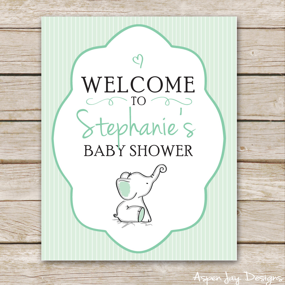 Green Elephant Shower Welcome Sign