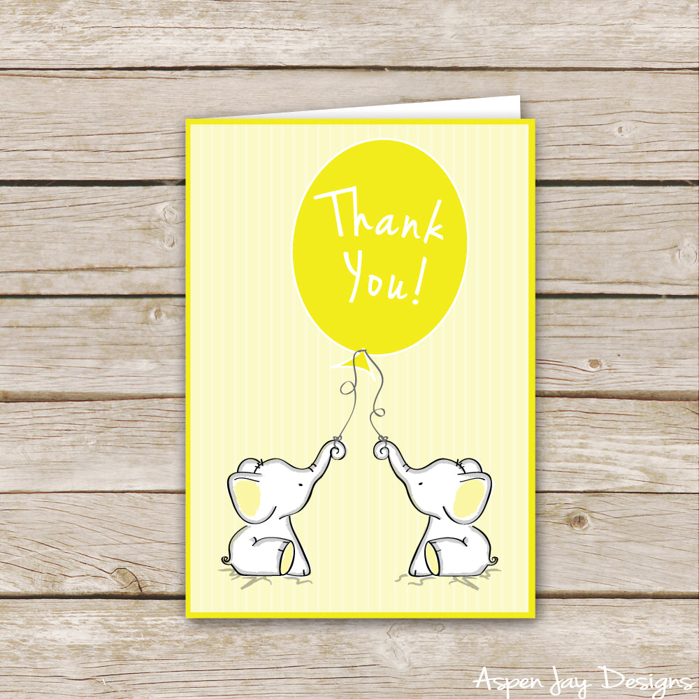 Yellow Twin Elephant Thank You Cards